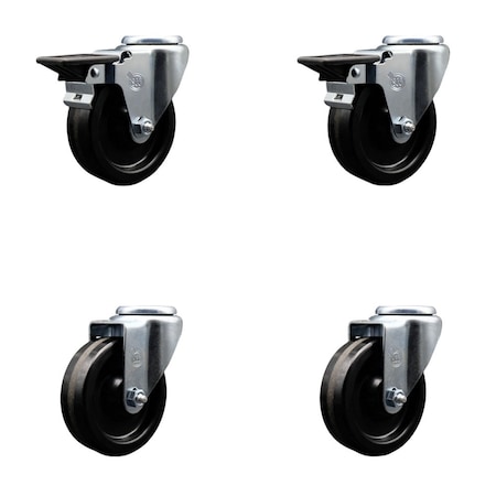 Service Caster 4'' Phenolic Wheel Swivel Bolt Hole Caster Set with 2 Posi Lock Brakes, 4PK SCC-BH20S414-PHS-PLB-2-S-2